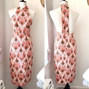 High neck open back maxi dress in orange colors